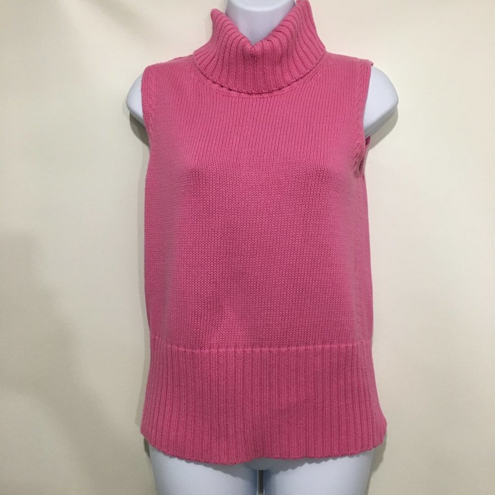 K.B. Collections PM Petite Pink Cotton Turtleneck Sleeveless Top Shell Pullover